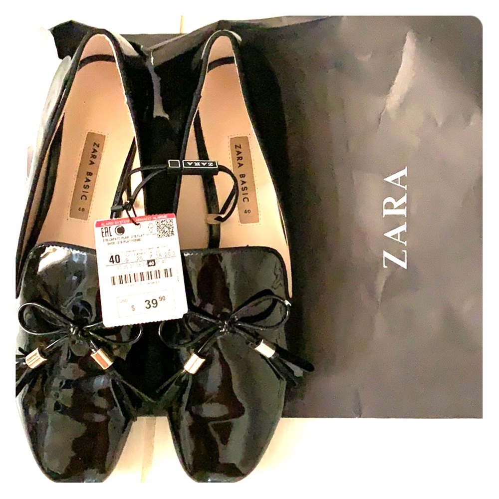 Zara black patent loafers